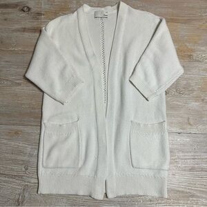 Aritzia Wilfred Free Ivory Open Front Longline 3/4 Sleeve Cardigan Sz S